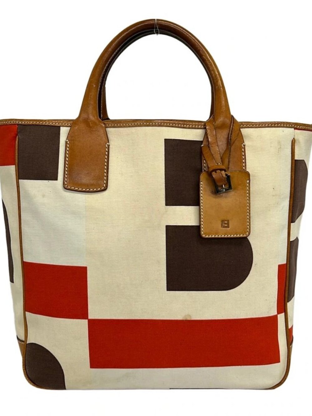 BALLY Busy B Cream Brown Multi Canvas Leather Tote Bag